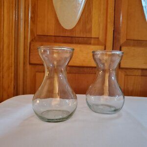 Set of Two Clear Glass Bulb Forcing Vases